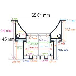 [166545] Perfil LED cóncavo para empotrar en techos o paredes de 65,01 mm x 45 mm