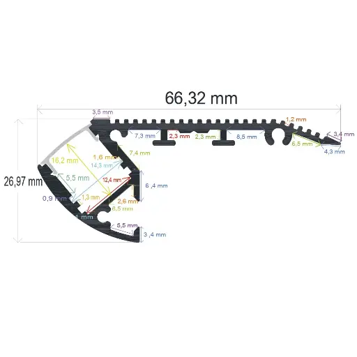 [166628] LED profile for stairs, 66.32 mm x 26.97 mm