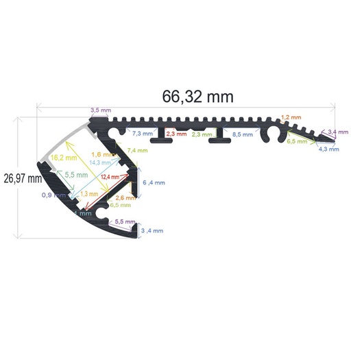 [166628] Perfil LED para escaleras de 66,32 mm x 26,97 mm