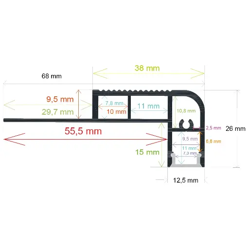 [166826] Profilé LED pour escaliers, 68 mm x 26 mm