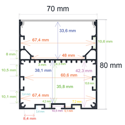 Perfil LED empotrable en techos o paredes de 69,6 mm x 32 mm, Iludec