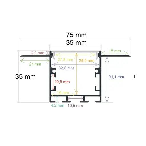 [167435] Profilo LED da incasso con opzione sospesa, 75 mm x 35 mm