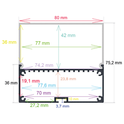 Perfil LED empotrable en techos o paredes de 69,6 mm x 32 mm, Iludec