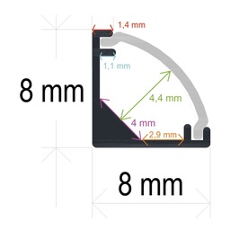 [16881] Perfil LED extrafino de esquina con el difusor curvo de 8 mm x 8 mm