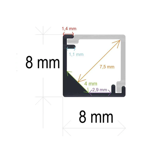 [16882] Profilé LED d’angle extra fin avec diffuseur à angle droit, 8 mm x 8 mm