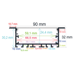 [169032] Perfil LED para empotrar de 90 mm x 32 mm