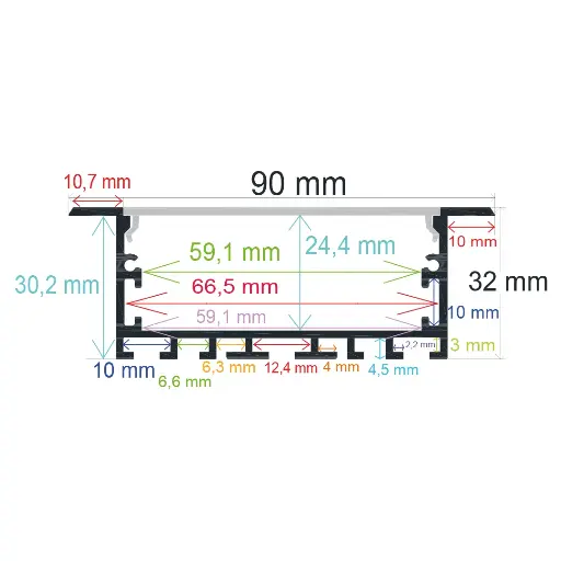 [169032] Perfil LED para empotrar de 90 mm x 32 mm