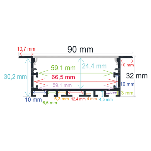 [169032] Profilo LED da incasso, 90 mm x 32 mm