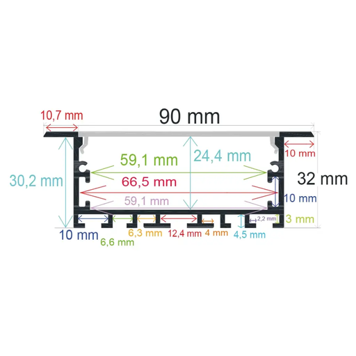 [169032] Profilo LED da incasso, 90 mm x 32 mm