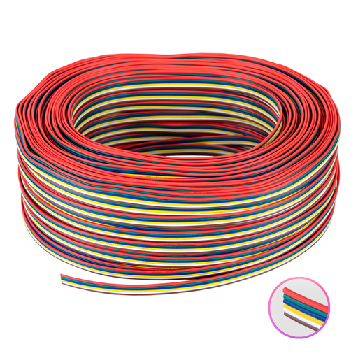 [241256] 6-wire cable for LED strips with 6 colors, available in 100-meter rolls.