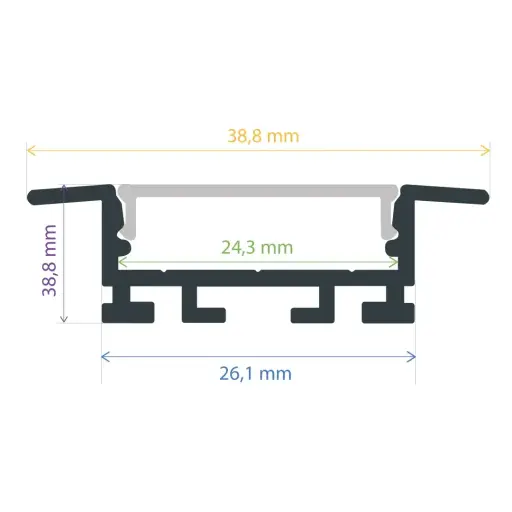 [163912] Perfil LED para empotrar de 38 mm x 11 mm