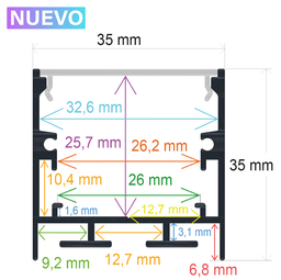[1635352] Perfil LED de superficie negro con opción colgante de 35 mm x 35 mm