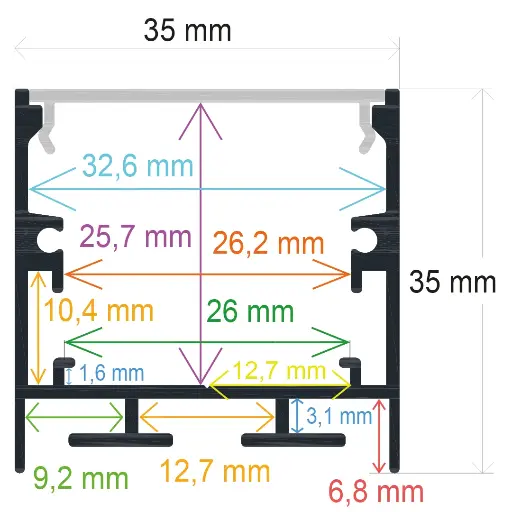 [1635352] Profilé LED en saillie noir avec option suspendue, 35 mm x 35 mm