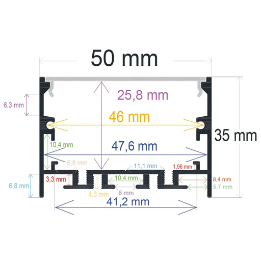 [1650341] Perfil LED de superficie blanco con opción colgante de 50 mm x 35 mm