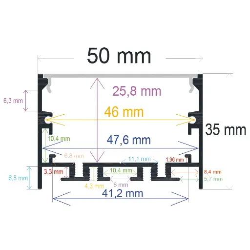 [1650342] Profilé LED en saillie noir avec option suspendue, 50 mm x 35 mm
