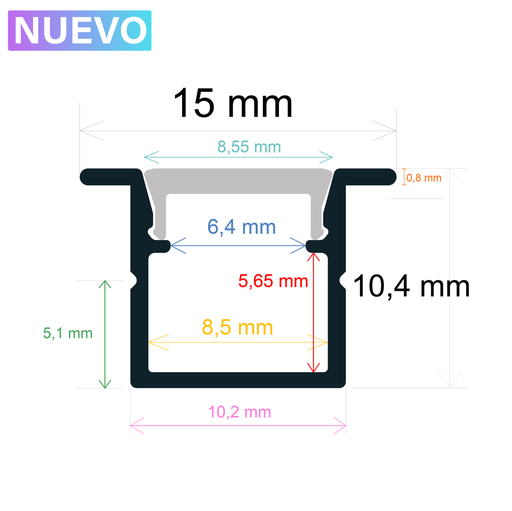 [161510] Recessed profile, 15 mm x 10.4 mm