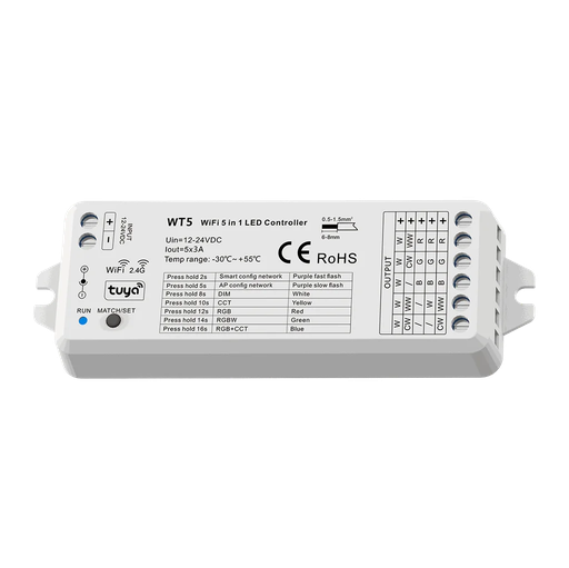[201236] Controlador Wifi 5 en 1 para tira monocolor, bicolor, RGB, RGBW y RGB+CCT