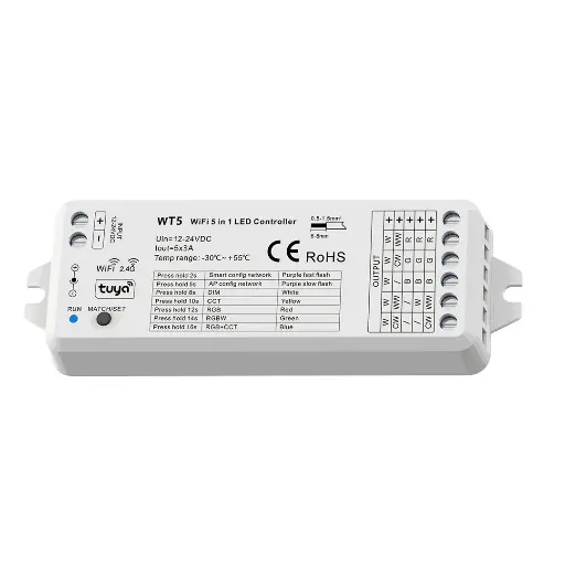 [201237] Controlador Zigbee & RF 5 en 1 para tira monocolor, bicolor, RGB, RGBW y RGB+CCT. CBUD